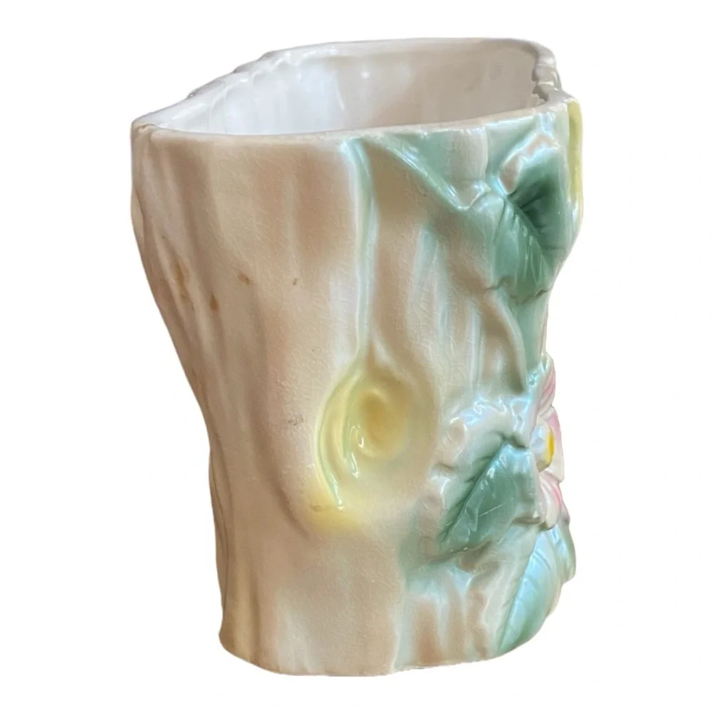 Vintage 1950s Wales Pottery Japan Floral Log Planter Cottagecore MCM